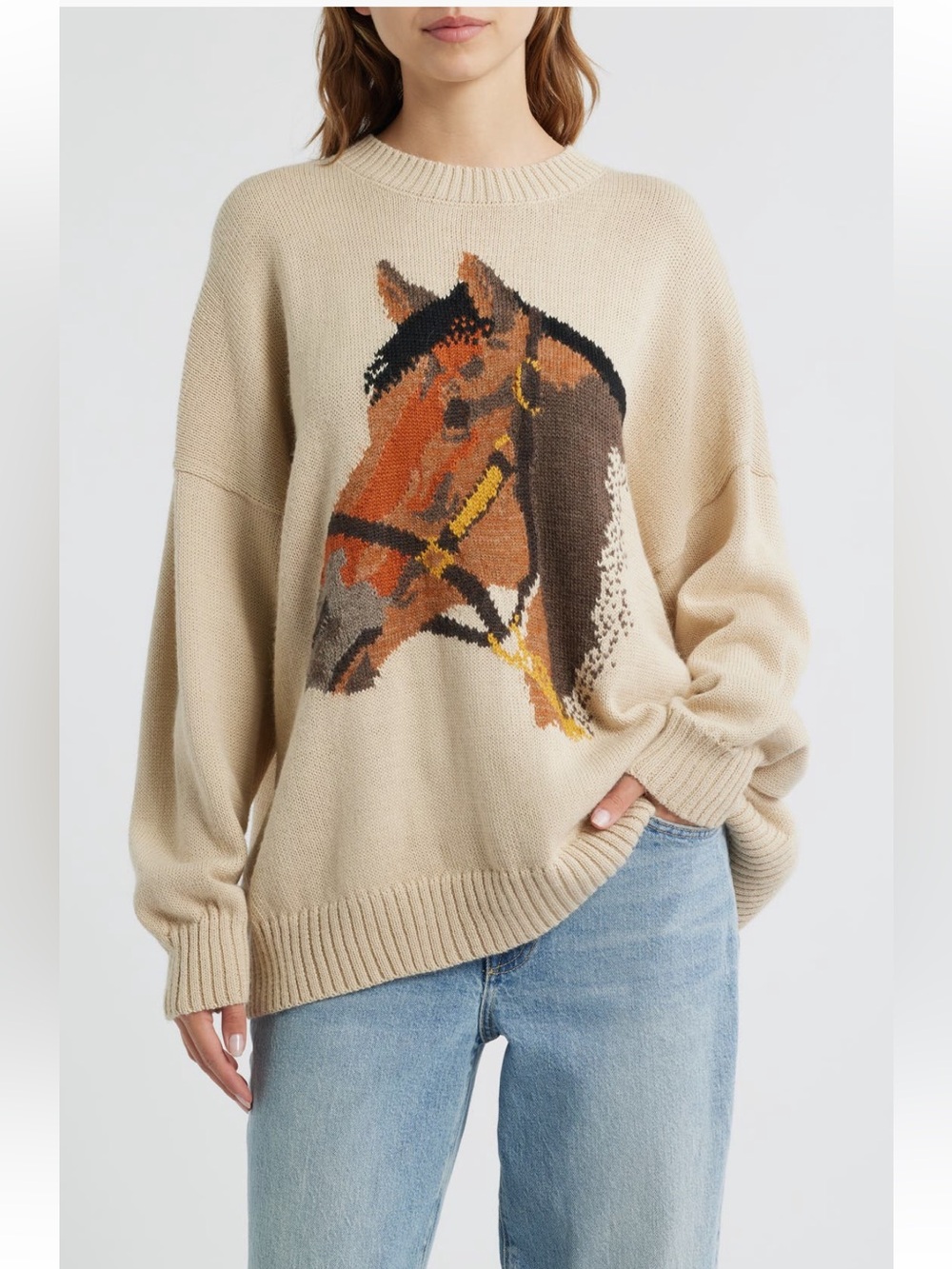 NWOT The Great. Stable Pullover in Natural Alpaca Blend Horse Head Sweater Sz 3 - Picture 2 of 10